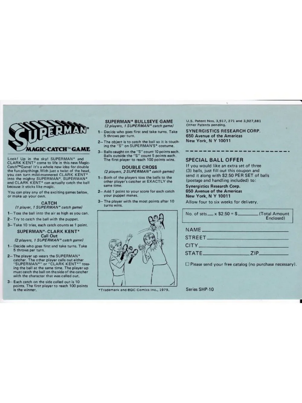 1979 Superman Magic-Catch Game Instructions Synergistics DC Comics SHP-10